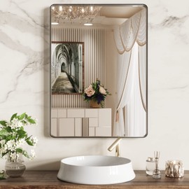 WEER 22X30 Inch Black Metal Framed Bathroom Mirror, Matte Black Bathroom Vanity Mirror, Rectangular Black Wall Mirror for Bathroom, Tempered Glass, Rounded Corner, Hangs Horizontal or Vertical