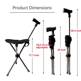 Cane with Seat - Portable Stool Chair, Supports Up to 220 Lbs cameping Chairs, Lightweight Up to 2 Lbs, Suitable for Men, Women, Seniors, People with Disabilities (Large-Adjustable)