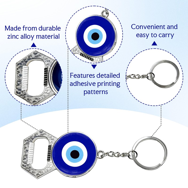 2-Pack Turkish Evil Eye Devil's Eye Keychain Bottle Opener, Double-Sided