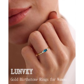 Lunvky Gold Birthstone Rings for Women Mother Dainty Stackable Gold Rings Non Tarnish Thumb 14k Gold Plated CZ Emerald Blue Gemstone Ring Jewelry Birthday Gift for Mom Daughter Band Size 9