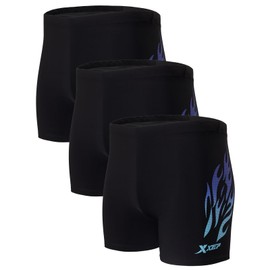KANAV - Paquete de 3 pantalones de baño deportivos de pierna cuadrada para hombre, pantalones cortos de compresión duraderos para nadar, Paquete de 3 Negro/Negro/Llama, M