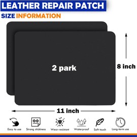 Self Adhesive Leather Repair Patch，8x11 inch Leather Patch Tape for Furniture, Leather Repair Kit for Car seat, Couch, Chair, Sofa, Hats (Black)