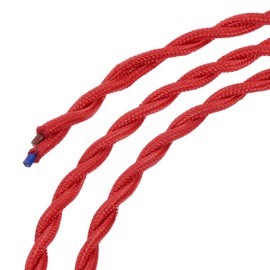 MECCANIXITY Twisted Cloth Covered Wire 2 Core 18AWG 3 Meter/9.8 Feet, Vintage Woven Fabric Electrical Cable for Pendant Light DIY Project, Red
