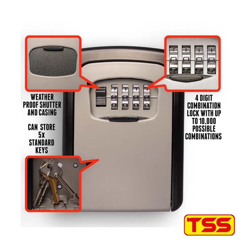 TSS Medium Size Wall Mounted Key Safe 4 Wheel Combination