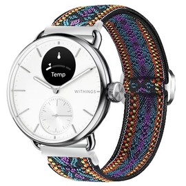 Compatible for Withings Smartwatch Bands, Lamshaw 18mm, 20mm Stretch Elastics Nylon Adjustable Replacement Strap Accessories for Women Man (20mm size band, Purple Blue)