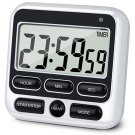 KTKUDY Digital Kitchen Timer with Mute/Loud Alarm Switch ON/Off Switch, 24 Hour Clock & Alarm, Memory Function Count Up & Count Down for Kids Teachers Cooking, Large LCD Display, Strong Magnet (Black)