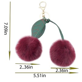 Unpafcxddyig 2PCS Cherry Keychains Soft Handbags Bag Charms Pom Pom Purse Key rings Fluffy Tote Pendant Red for Women