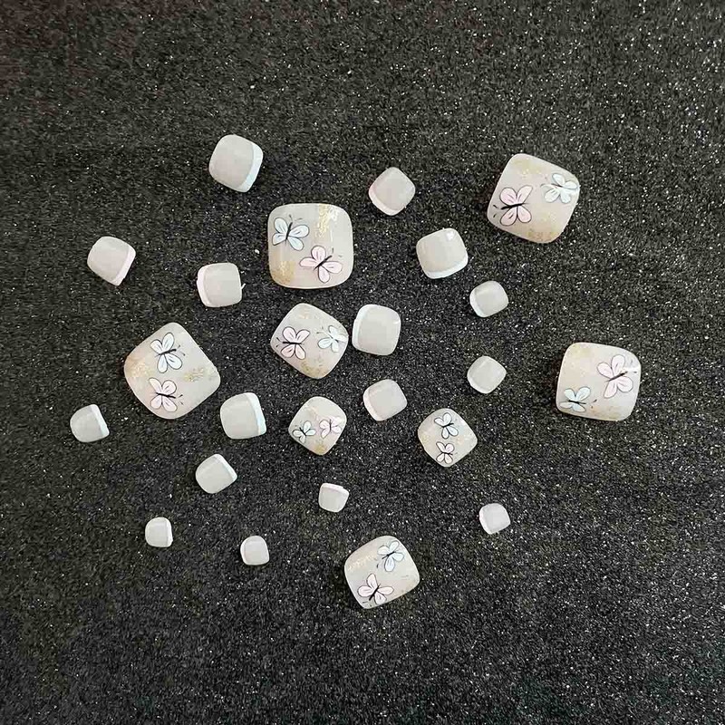 Wedity Pack of 24 False Nails Square Butterfly Line Crystal