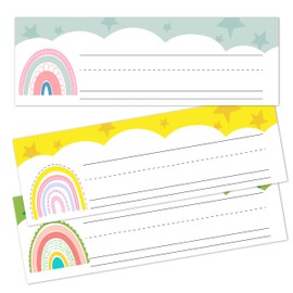 Name Tags for Classroom Cubbies, 30 Boho Rainbow Name Plates for Desks, Back to School Self Adhesive Name Tags Sticker for Teachers Elementary - A04