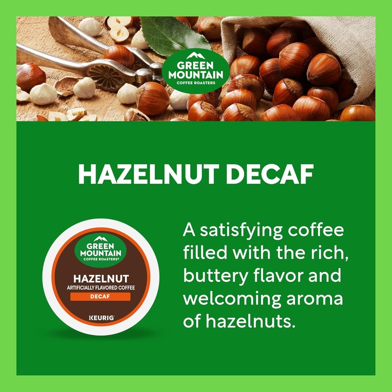 Green Mountain Coffee Roasters Hazelnut Decaf, Keurig Single-Serve K-Cup Pods,
