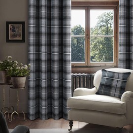 always4u 100% Blackout Woolen Look Plaid Curtains Modern Window Panels Black Grey Checkered Tartan Curtains for Living Room Bedroom 2 Panels Black Grey 45 * 95 Inches