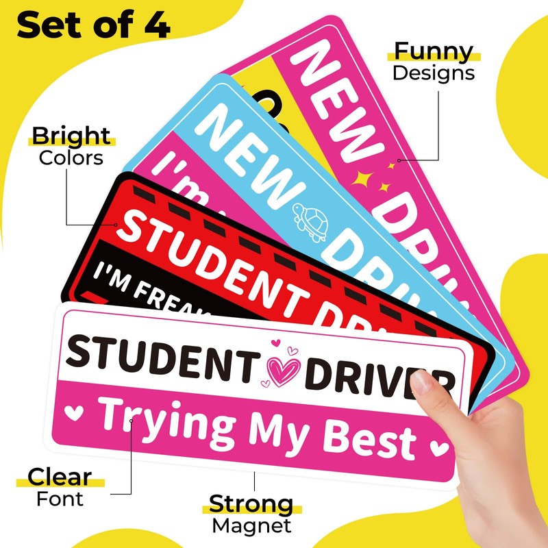 4Pcs Student Driver Magnetic for Car, Funny Magnetic New Driver