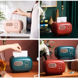 WAYUTO Vintage Radio Facial Tissue Box Cover Napkin Holder Decorative Napkin Storage Organizer Paper Towel Dispenser Container for Bathroom Car Office Desk Home Decor Bedroom Restaurant Pink