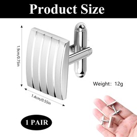 HARY Silver cufflinks for men Rectangular Classic Cufflinks Metal Stripe Cufflinks Suitable for Weddings Business Daily Wear