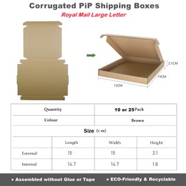 Corrugated Cardboard Shipping Boxes, 15x15x2cm Royal Mail Large Letter PIP Postal Boxes, Packaging Mailing Boxes for Business, Posting, Storing or Gift(Pack of 25)