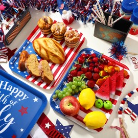 Rtteri 3 Pcs 13 x 10 Inch 4th of July Serving Trays Large Patriotic Plastic USA Flag Serving Dishes Decorations American USA Decorations for Party Plastic Platters Restaurant Coffee Table Kitchen