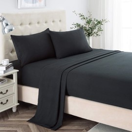 Lanest Housing Full Size Sheets,2400 Thread Count Soft Deep Pocket Microfiber Sheets, 4 Pieces Black Bedding Sheets & Pillowcases