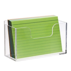 BTSKY 1 Pack Acrylic Index Card Holder Display Stand - 4X6 Inch Notecard Box Recipe Organizer, Clear Index Card Case for Office Desk Recipe Notecard Storage Box, Photo Holder Organizer