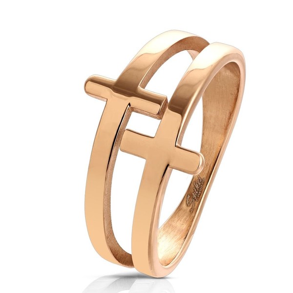 Bungsa Women's Ring Crosses Rose Gold Stainless Steel, Stainless Steel,