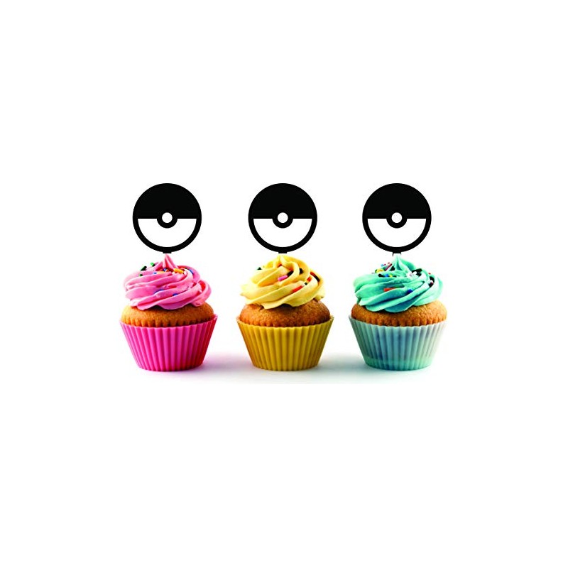 Pokeball Silhouette Acrylic Cupcake Toppers 12 pcs
