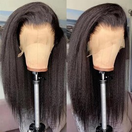 JOZPOK Brazilian Lace Front Wigs Human Hair Kinky Straight Glueless 13x4 Frontal Wig Pre Plucked Coarse Yaki Beginner Friendly For Black Women 200% Density (26 Inch)
