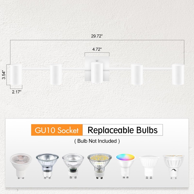 BoostArea Track Lighting Fixtures Ceiling, 5 Light White Track Light