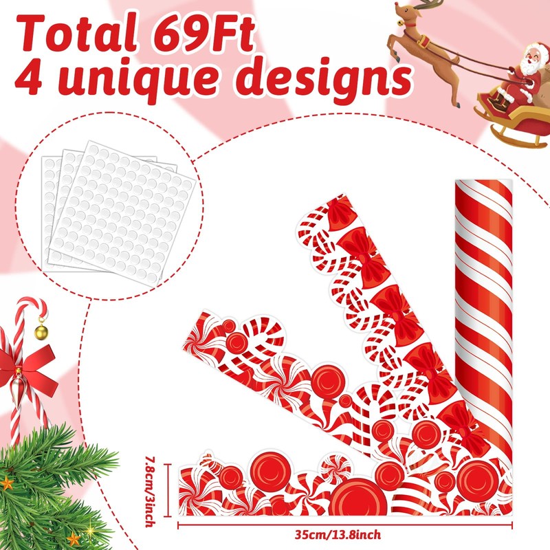 69ft Christmas bulletin board decorations, Peppermint bulletin Board Border Trim,