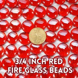 GasSaf Red Fire Glass Beads for Outdoor Fire Pit, Fireplace, Replaces Existing Gas Logs & Lava Rocks, 3/4 Inch Glass(10 Pound)(Red Luster)