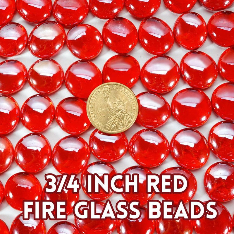 GasSaf Red Fire Glass Beads for Outdoor Fire Pit, Fireplace,