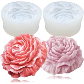 2 Moldes para Velas de Flores Peonia, Moldes para Velas, Moldes para Velas de Flores, Moldes para Velas de Silicona, Moldes de Silicona para Jabones Artesanales con Form de Planta 3D, Moldes de Silicona para Fondant de Flores Hechos a Mano, Decoración de