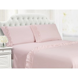 Swift Home Ruffled Hem Microfiber 4-Piece Sheet Set, Double Brushed & Ultra-Soft, Wrinkle Resistant, Easy Fit, Durable – Rose Blush, King,109299-ROS-K