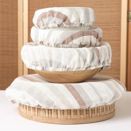 100% Linen Bowl Covers Reusable For Bread Proofing, 4 Pcs Elastic Cloth Fabric Colorful Stripe Bowl Covers, 5.9 * 7.9 * 9.8 * 11.8 Inches, Colorful 4