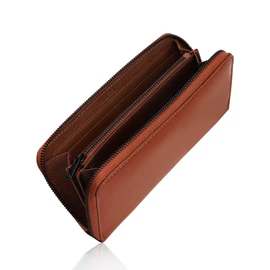 Mura Men's Long Wallet with Round Zipper, Genuine Leather, Anti-skimming Function, Camel