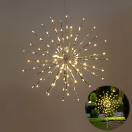 Lightshare 24" Starburst Light Lighted Ball 160 LED Firework Lights Twinkle Warm White Hanging Ball Dual-use for Patio Walkway Pathway Decoration Indoor/Outdoor