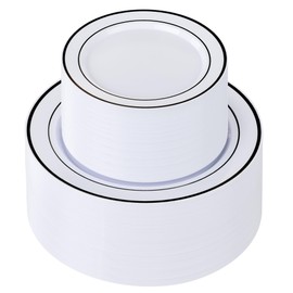 U-QE 100pcs Black Plates Disposable for Party - Black and White Plates Disposable Heavy Duty - Include 50 10" Dinner and 50 7" Dessert Plate, Perfect for Party, Wedding