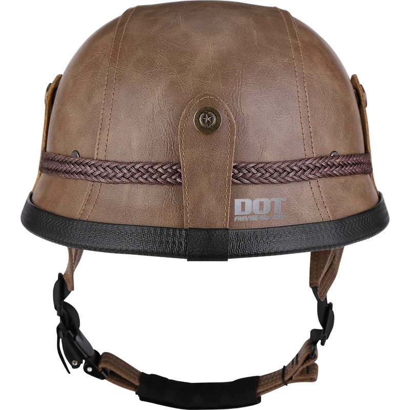 Yesmotor Motorcycle Half Helmet Retro German Handmade Leather Half Face