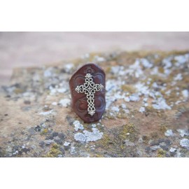 Gray Wolf Collections Leather Silver Cross Ring, Southwestern Design