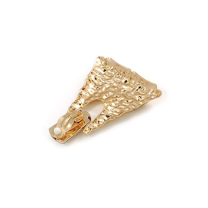 Statement Hammered Triangular Drop Clip-On Earrings/Gold Tone/ 60mm L