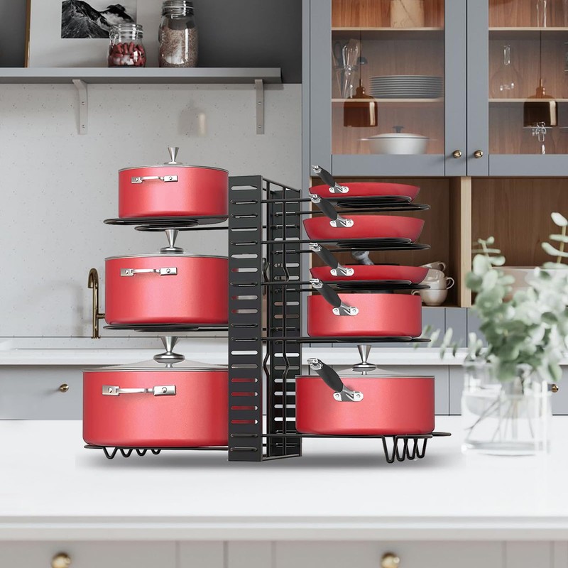 Podxco Pot and Pan Organizer for Under Cabinet, 8 Tiers