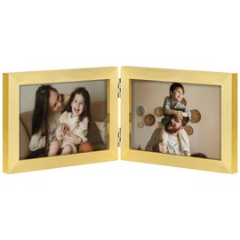 decorUhome Double 6x4 Picture Frame Horizontal, Engineered Wood Bifold Photo Frame with Plexiglass for Tabletop Display, 6x4, Gold