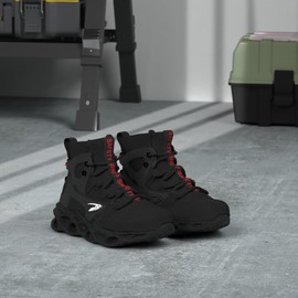 ORISTACO Work Safety Steel Toe Boots, Lightweight Breathable Industrial Construction Boots, High Cut 799 Black 41