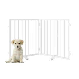 SNUOWU Full Matel Freestanding Dog Gate, 24'' Height Foldable Pet Dog Fence for Indoor & Outdoor, 2 Panels Extra Wide Free Standing Small Dog Gates for Doorways, House, Stairs, Porch, Deck, Yard