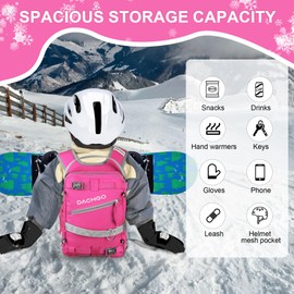 Dachgo Ski and Snowboard Harness for Kids - Adjustable Leash & Removable Seat Harness for Ski or Snowboard Beginner Easy Learning (Pink)