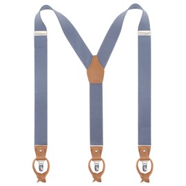 Bioterti Leather Clip And Button Suspenders For Men, Y-Back Style For Formal Outfits (Light Blue)