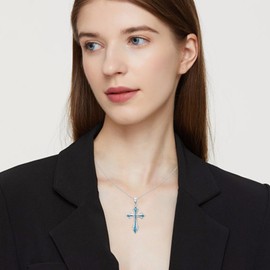 LTSTAND Turquoise Cross Necklace for Women, 925 Sterling Silver Turquoise Religious Faith Cross Pendant Necklace Western Jewelry Gift for Her