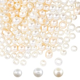 NBEADS 200 Pcs Acrylic European Beads, Imitation Pearl Large Hole European Beads Rondelle Spacer Beads for Jewelry Making