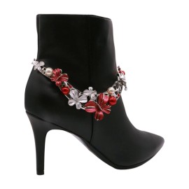 Unbranded Women Silver Metal Chain Boot Bracelet Shoe Butterfly Charm Red Bling Collection