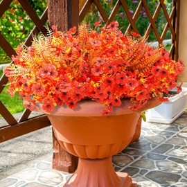 Thiccywoov 30 Bundles Fall Artificial Flowers Plants for Outdoor Decor Include 20 Autumn Fake Mums Flowers Plants and 10 Persian Grass No Fade Faux Plastic Greenery for Front Door Porch Garden Yard