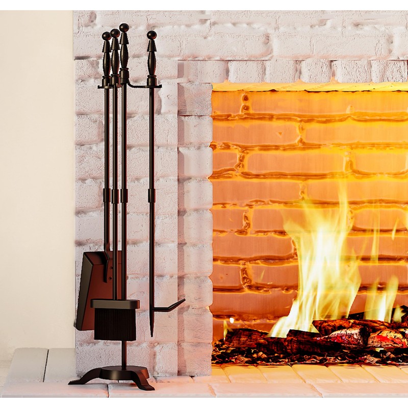 Fire Beauty Fireplace Tools Set 4 Pieces Black Wrought Iron
