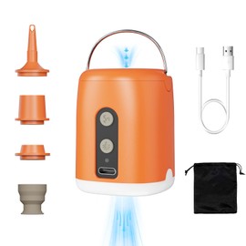 Pompa Elettrica per Materasso Gonfiabile, Gonfiatore Elettrico Portatile 4.5kPa con 4 Ugelli, Gonfia e Aspira, USB Ricaricabile, con Luce LED, Pompa per Materasso Gonfiabile (Arancione)